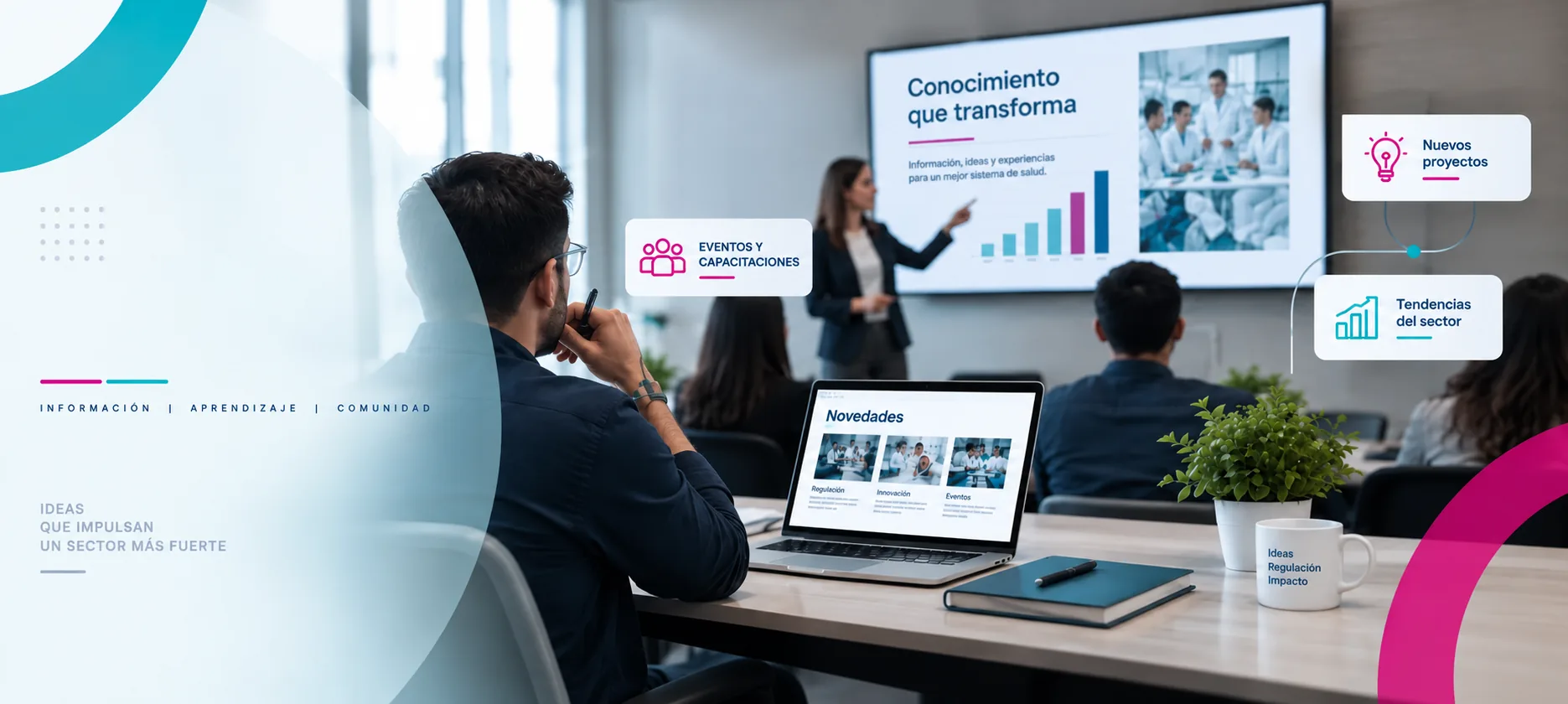 Profesionales en una sesión de actualización regulatoria frente a una presentación